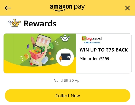 [Bigbasket x Amazon Pay] Get 15 Back on MOV 299