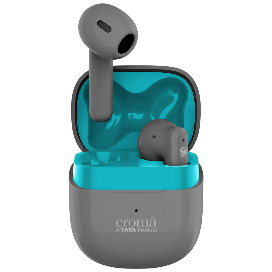 Croma TWS Earbuds with Environmental Noise Cancellation (IPX4 Water Resistant, Fast Charging, Grey Blue)