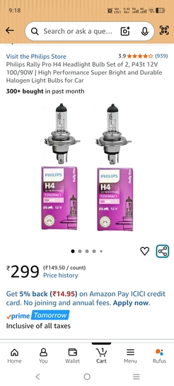 Philips Rally Pro H4 Headlight Bulb Set of 2,100/90W 