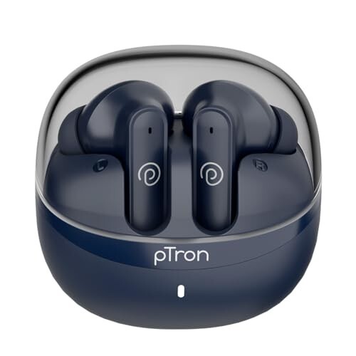 pTron Bassbuds Indie in-Ear TWS Earbuds w/ 10mm Drivers, 45Hrs Playtime, Dual HD Mic & AI-ENC Calls, Custom EQ, Mobile App, Bluetooth V5.4 Earphones, Voice Assistant, Type C Charging & IPX5 (Blue)