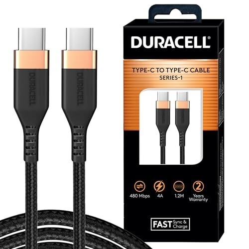 Duracell Usb Type C To Type C USB Cable 4A(60W) Braided Sync& Charging Cable