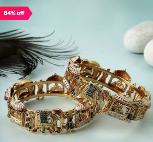 Karatcart Gold Plated Bride Doli and Elephant Design Meena Bangles for Women Set of 2