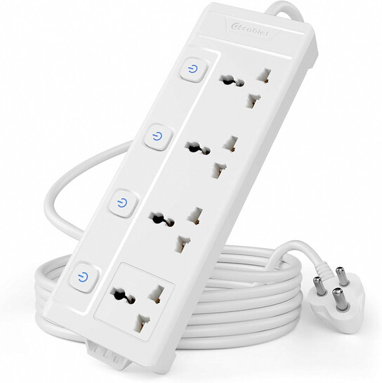 Cablet 250 Volts Extension Board 2500W 10A, 4 Universal Sockets, Individual Switches, 1.8M Heavy Duty Copper Wire, LED Indicator, Power Strip for Home and Office Use 