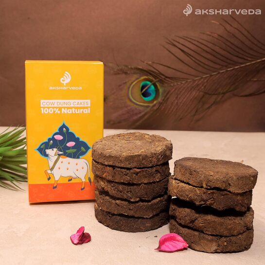 Aksharveda brand's cow-dung upley for spiritual use and for keeping insects, mosquitoes away by burning