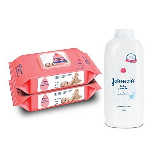 Johnson & Johnson Baby Skincare Wipes With Lid, 144's +Johnson's Baby Powder 400G
