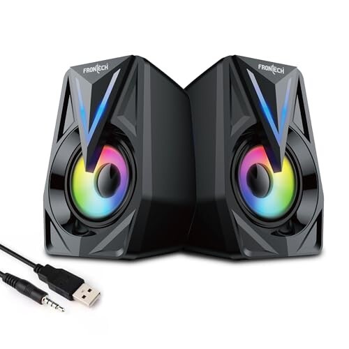 FRONTECH Multimedia Speakers | 12W Output | 2.0 Channel Stereo Sound | RGB Lighting | USB Powered | 3.5mm AUX | 1 Year Warranty (SPK-0014)