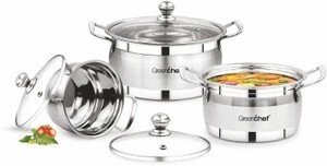 Greenchef Cook and serve 3 in 1 Induction Bottom Cookware Set (St...more