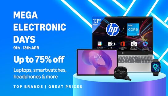 Amazon Mega Electronic Days Up To 75% off on Laptops, Smartwatches, Headphones & More (9th - 13th April)
