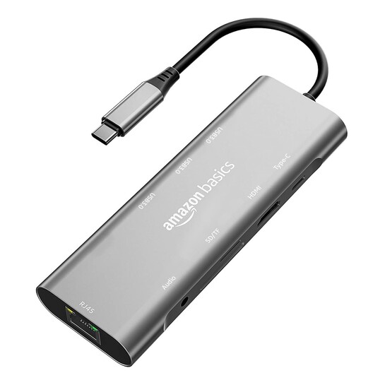 Amazon Basics USB-C Hub Dock 9-in-1 Aluminium Type-C Adapter with 4K HDMI