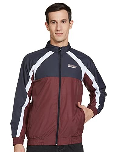 The Indian Garage Co Red Regular Fit Colourblocked Long Sleeve Windcheater