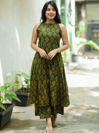 Keitra Women Floral Printed Regular Pure Cotton Kurta With Palazzos