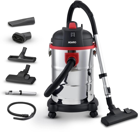 AGARO Ace Wet & Dry Vacuum Cleaner (Black/Red/Steel)