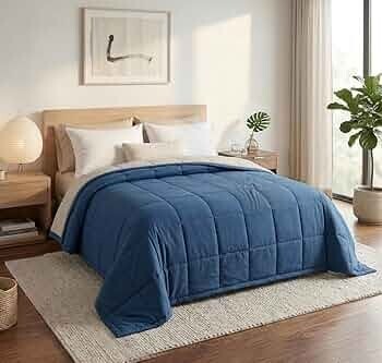 SANMARINO Reversible King Size Comforter 220 GSM Microfiber (90 x 100 Inches, Denim Blue)