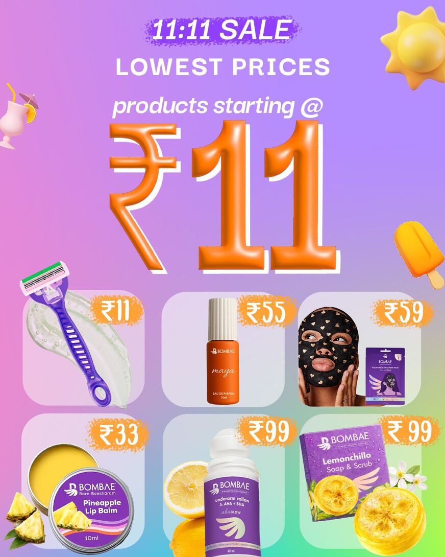 Bombae 11:11 Sale - Starting from ₹11 (Freebies on orders above ₹1899) [Valid Upto 08:00pm]