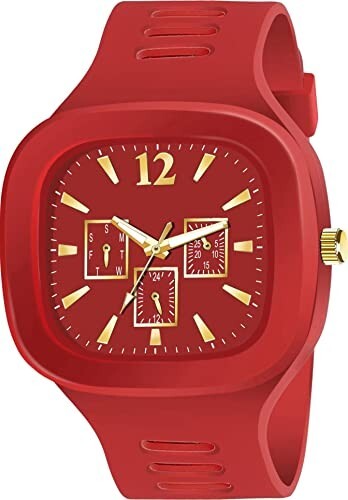 Red Analog Rubber Strap Watch for Men and Boys