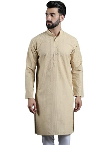 SOJANYA (Since 1958 Men’s Pure Cotton Checked Embroidered Long Kurta) Select Size L 