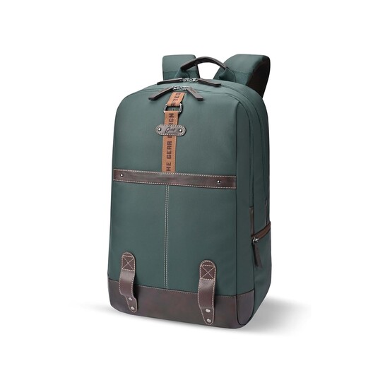 Gear Classic 4 19"/31L anti theft faux leather Medium Water Resistant Laptop Backpack (Green-Brown)