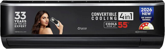 Cruise 2 Ton 3 Star Black Inverter Split AC (2026 Model, Copper, Convertible 4-in-1, 4-Way Swing, Cooling at 52 °C, PM 2.5 Filter, Energy Saving, Anti-Rust Tech, CWCVBM-VQ1F243BL, Piano Black) 