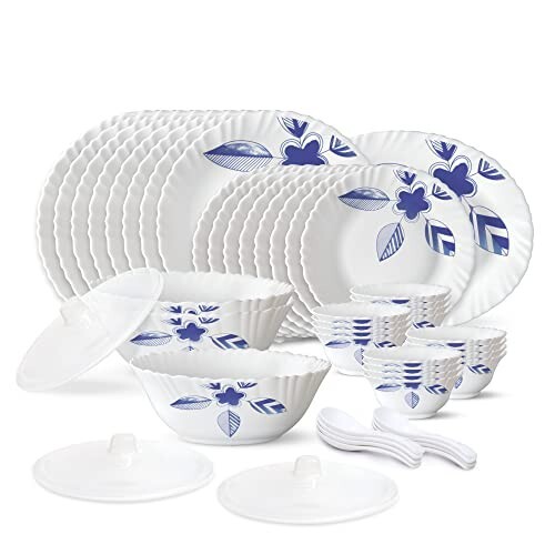 Larah by Borosil Morning Glory Silk Series Opalware Dinner Set 47 Pieces 