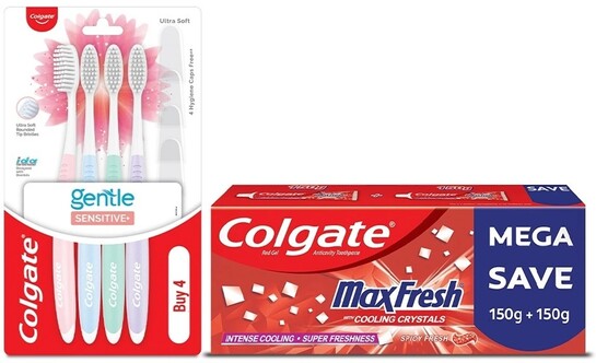 Colgate Red Gel Spicy Fresh Toothpaste 300g 4pcs with Toothbrush Combo @ 145