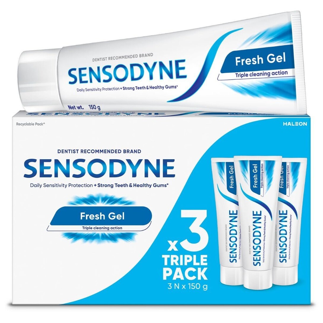Sensodyne Toothpaste Fresh Gel | Daily Sensitivity Relief Tooth Paste Combo Pack - 450gm (150gm x 3)