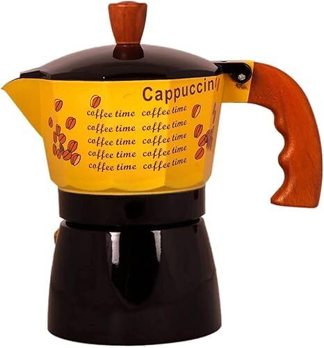 Premium Aluminum Cappuccino Coffee Maker Moka Pot with Heat Resistant Handle for Home Brewing Kitchen Use(Can Make 3 Cups)