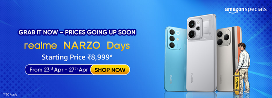 realme NARZO Days - starts at  ₹8999 + upto 10% bank discount (23rd - 27th April)