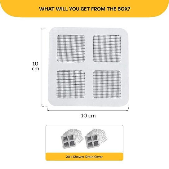 Amazon Basics 20 Pack Waterproof Drain Cover Mesh for Bathroom – Self Adhesive Hair Catcher & Jali Protector