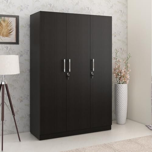 Spacewood Optima Wardrobe | 3 Year Warranty | Almirah, Cupboard, Almari, 3 Door Wardrobe, 2 Hanging Space|Engineered Wood| Natural Wenge