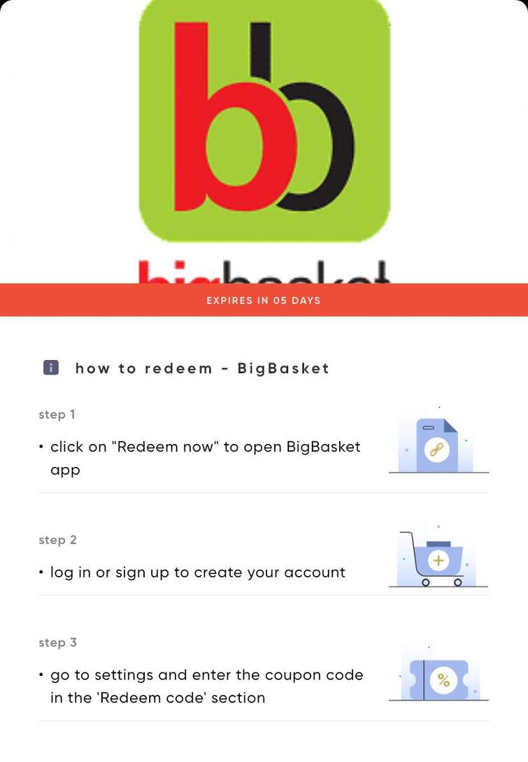  Cred App Reward | 75 off in Big basket Order
