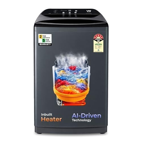 [SBI CC EMI] VW V10 HeatPro 10Kg 5 Top Load Washing Machine (In-Built Heater, Black)
