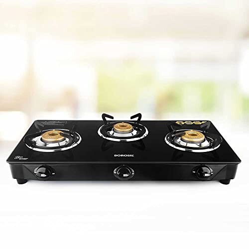 Borosil Magnum Gas Stove (Made in India) | 6 mm Toughened Borosilicate Glass Top (3 Burner)