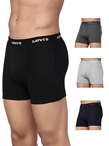 Levi's 001 Men's 100% Pure Cotton Solid Boxer Brief - Mid-Rise, Outer Elastic Waistband (Pack of 3) (Assorted)