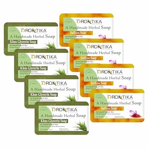 Wild & Pure Handmade Assorted Bath Soap Saffron & Khus Glycerin Combo Of Fresh Bathing Bar (Pack Of 8) Each 125gm