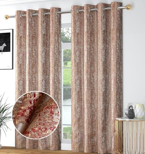 Purav Light Textured Design Jacquard Blackout Jute Curtains for Door 8 Feet (2 Piece - 4 x 8 Feet, Maroon Texture)