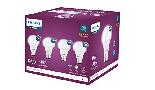 Philips Ace Saver 9 Watt LED Bulb, Base B22 (Cool Day Light), Pack of 4