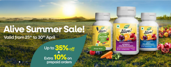 Natureswayalive Alive Summer Sale - Up to 35% Off + Extra 10% Off on prepaid orders