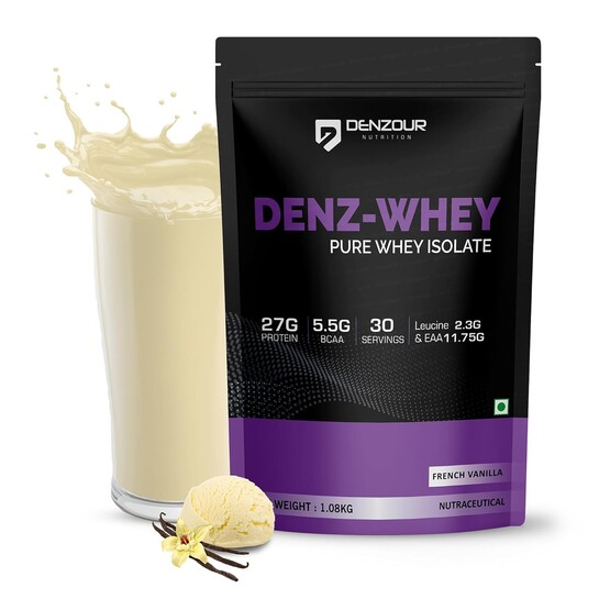 Buy 1 Get 1 Free + ₹150 Cashback - Denzour Nutrition Whey Isolate 27g Protein, 1 Kg