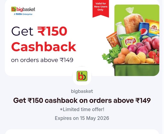 Bigbasket 150 cashback on orders above 149