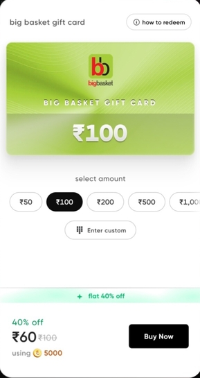 Cred - 100rs bigbasket @40% off (maybe user specific)