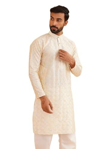 SOJANYA Men's Silk Blend Geometric Regular Kurta - (select Size S)