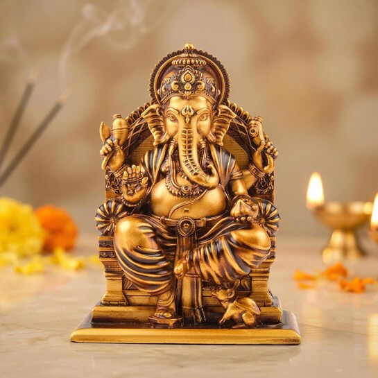 Serene Blessings Lalitasana Ganesh Idol Antique Gold Finish