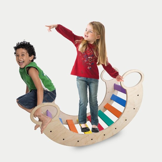 VIXERA Wooden Balance Rocker for Kids, Also Used as Pickler Climber Arch, Indoor Physical Activity Games for Girls and Boys Sharpens Sensory Skills, Perfect for 2.5+ Year Children