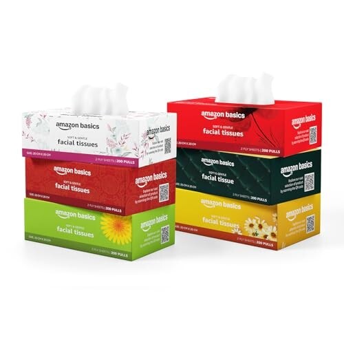Amazon Basics 2 Ply Facial Tissue Box | 1200 Pulls | 200 Pulls X Pack of 6 