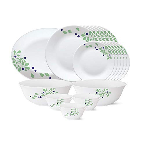 Larah by Borosil - Tiara Series, Foliage, 21 Pcs, Opalware Dinner Set, White