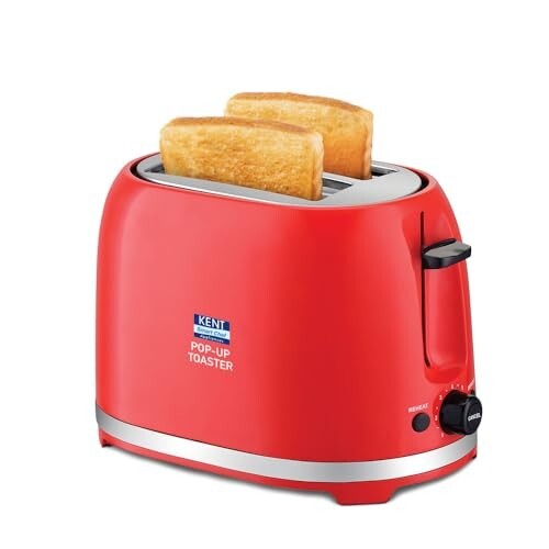 KENT Pop Up Toaster 850 Watts|2 Slice Automatic Pop Up|Cool Touch Body|Red