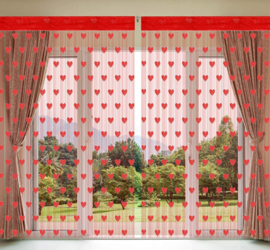 Pindia 6 feet 1 PC Red String Net Heart Design Door Window Curtain