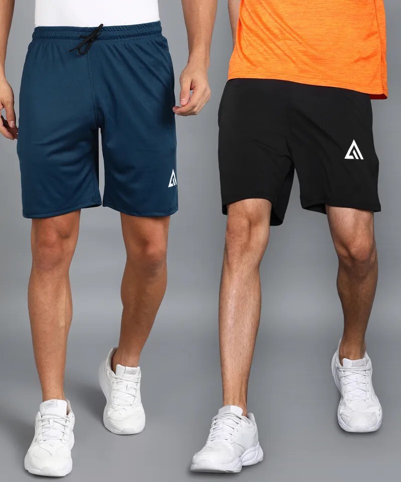 Adrenex Pack of 2 Solid Men Black Basic Shorts