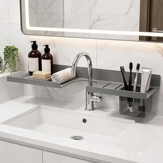 2feet Bath Shelves for Wash Basin | Bathroom Organiser Without Drill Self Adhesive (Grey)