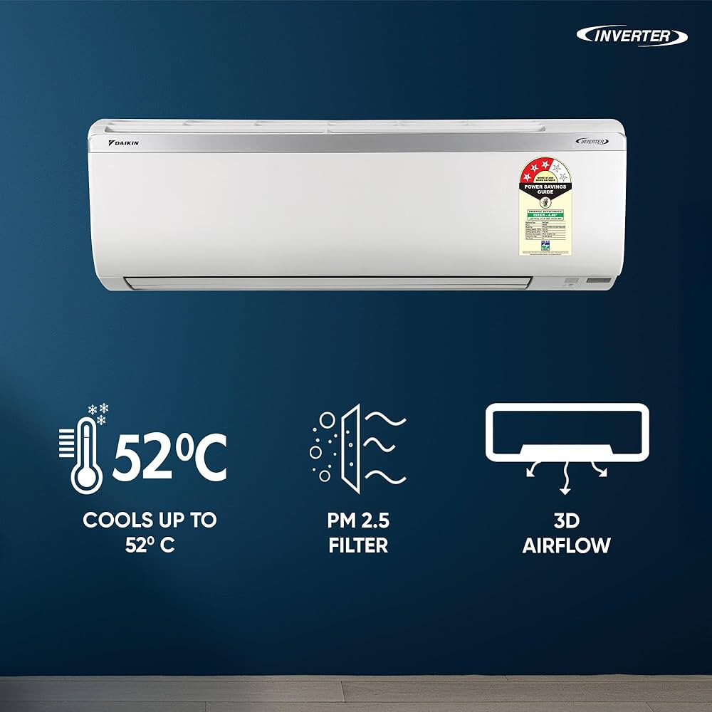 Daikin 1.5 Ton 3 Star, New Star rated, Inverter Split AC (Copper, PM2.5 Filter, MTKL50XV16, White
